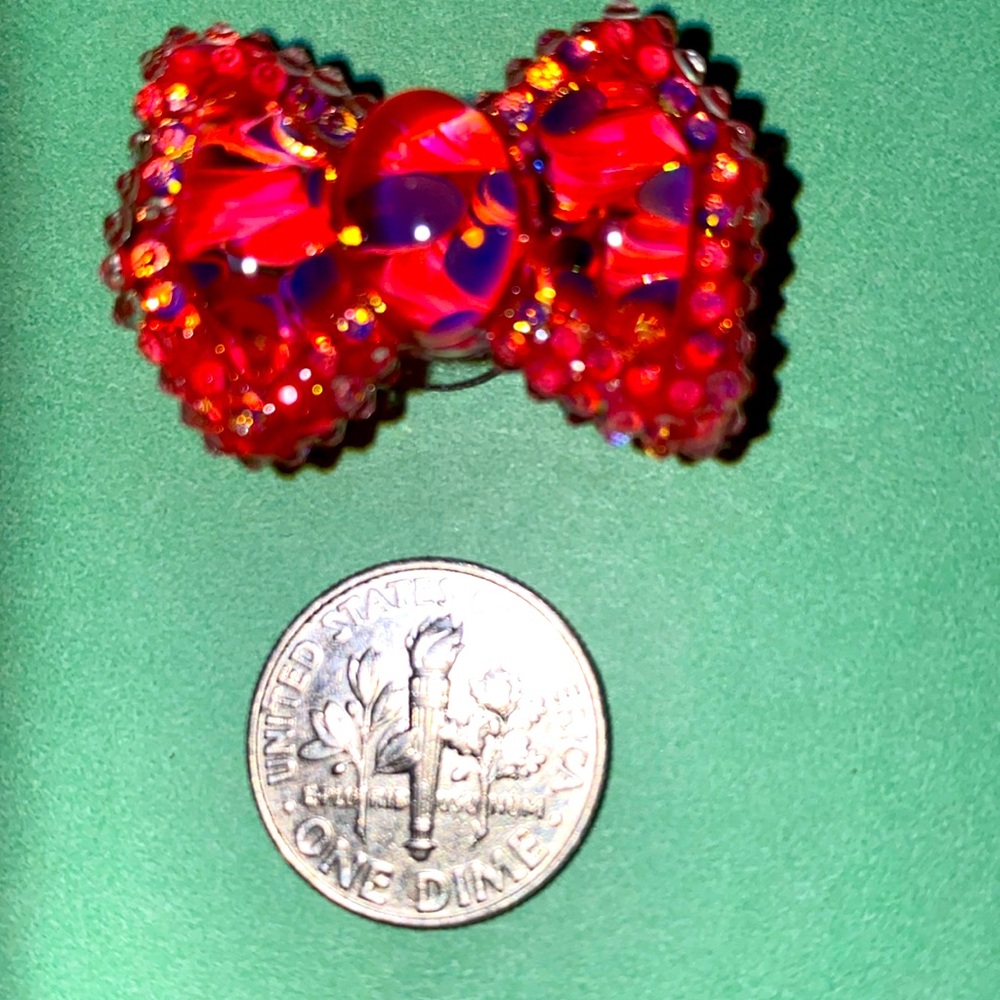 (10 for $15) Orange Redish Sparkly Bow Acrylic Croc Shoe Charms